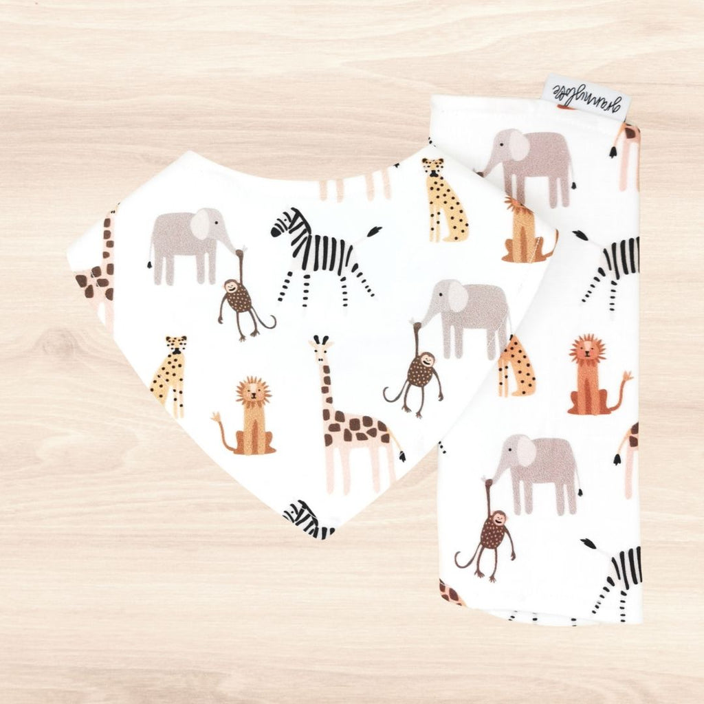 Animal Safari Dribble Bib & Animal Safari  Burp Cloth