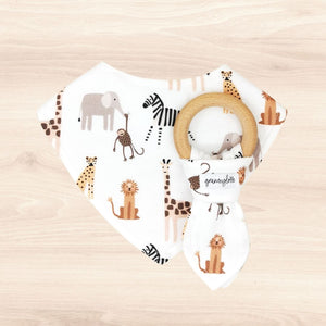 Animal Safari Dribble Bib & Animal Safari Teething Ring