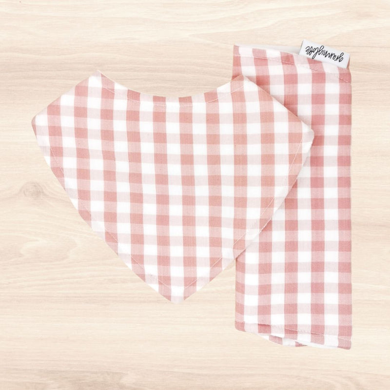 Antique Pink Gingham Dribble Bib & Antique Pink Gingham Burp Cloth