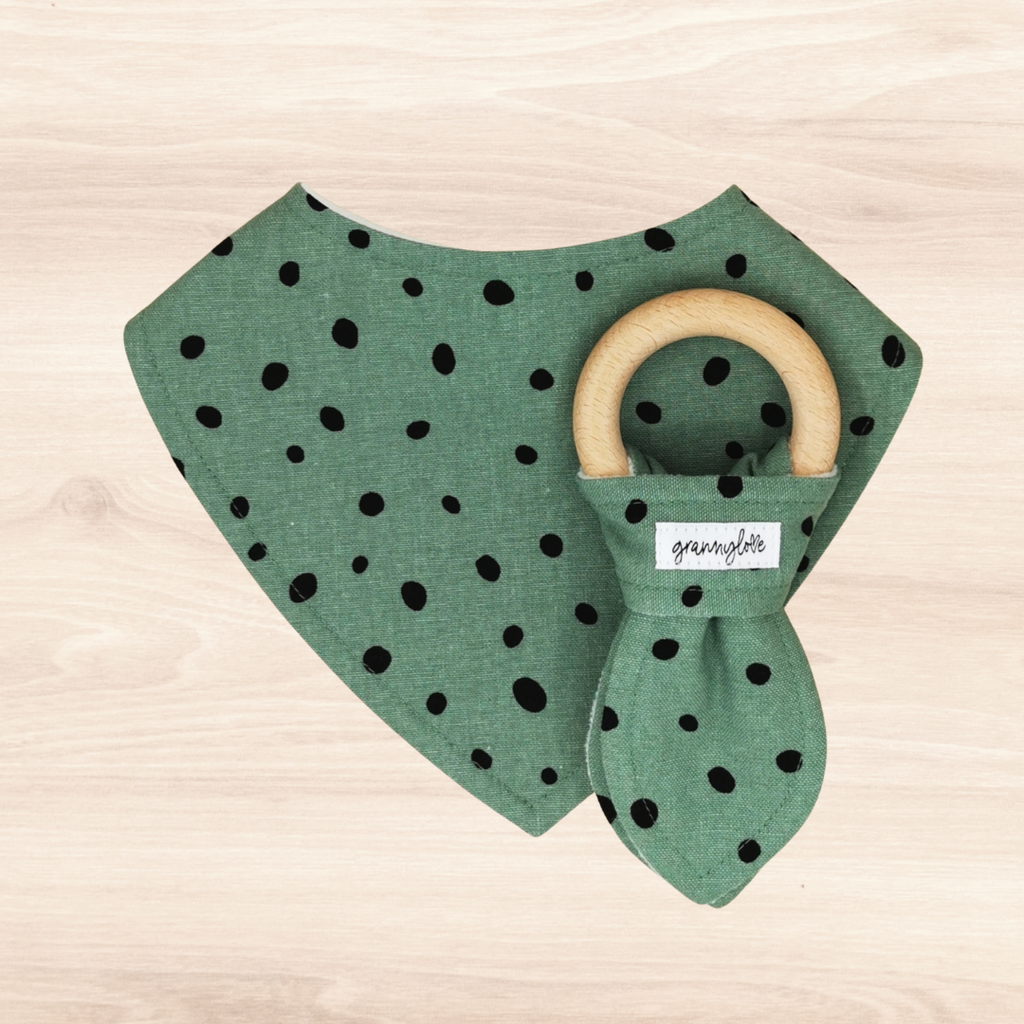 Basil Spot Dribble Bib & Basil Spot Teething Ring