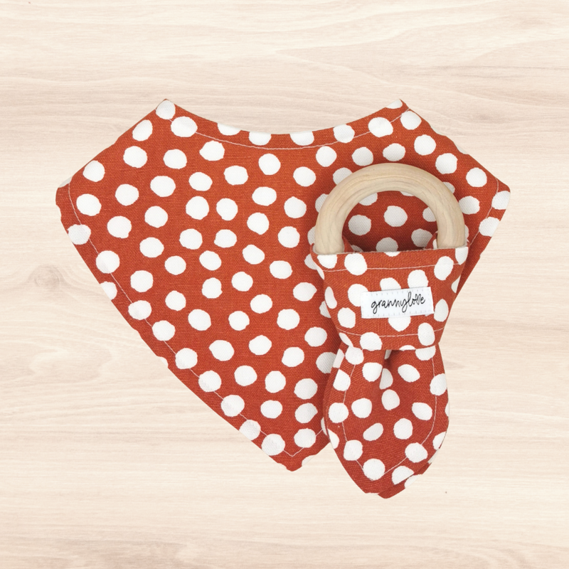 Chilli Polka Dot Dribble Bib & Chilli Polka Dot Teething Ring