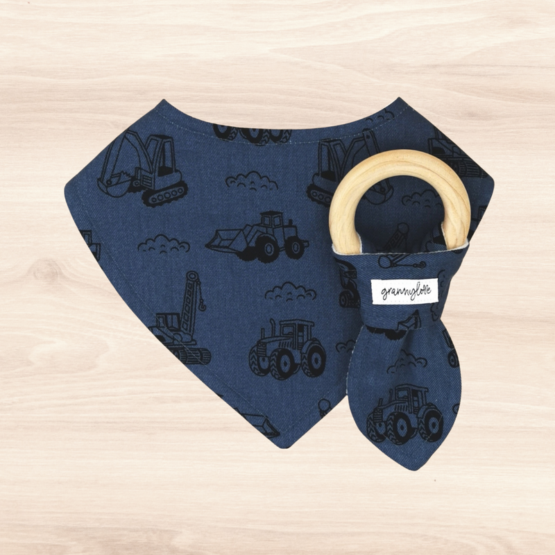 Cranes & Diggers Dribble Bib & Cranes & Diggers Teething Ring