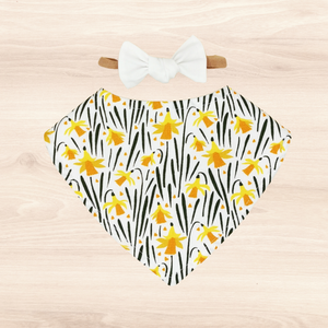 Daffodils Dribble Bib & White Little-Bow