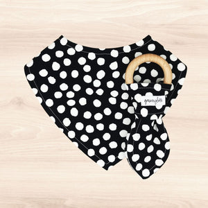 Midnight Polka Dot Dribble Bib & Midnight Polka Dot Teething Ring