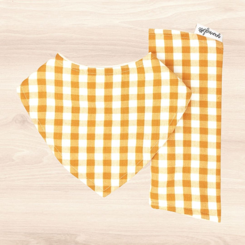 Mustard Gingham Dribble Bib & Mustard Gingham Burp Cloth