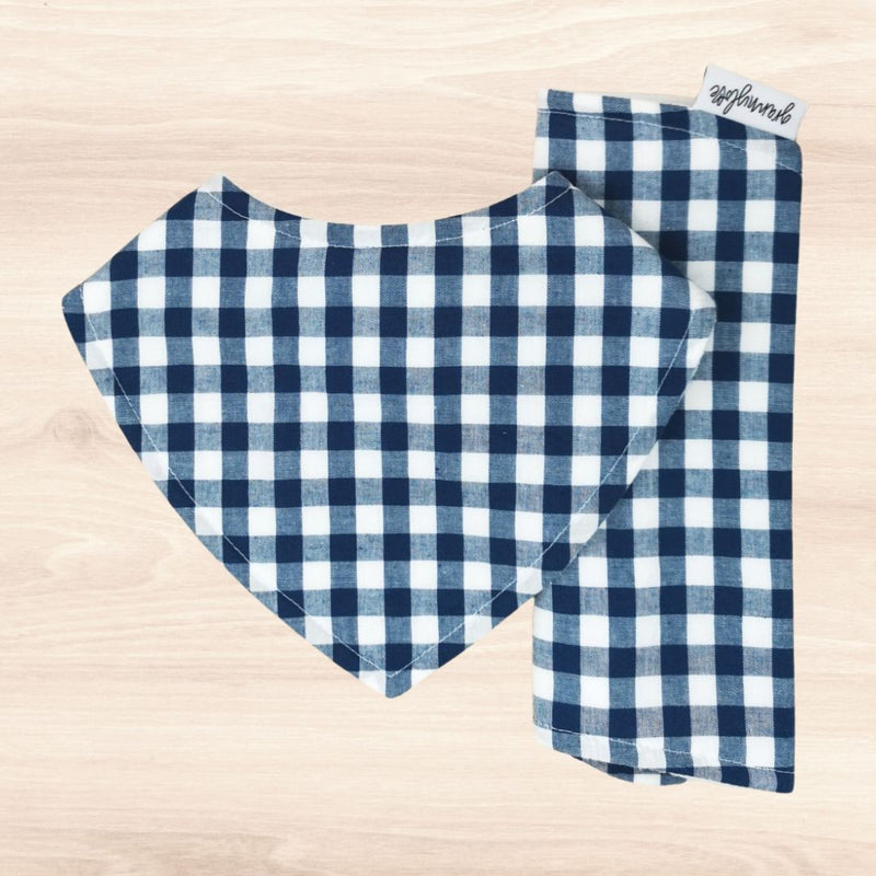 Navy Gingham Dribble Bib & Navy Gingham Burp Cloth