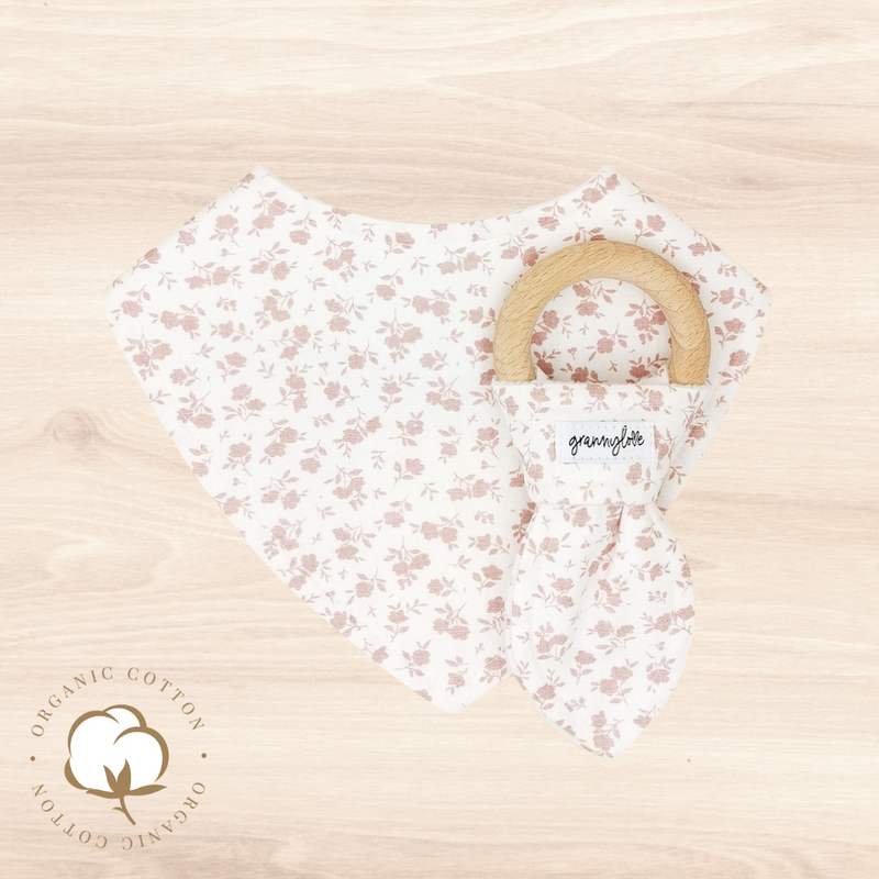 Organic Baby Floral Dribble Bib & Baby Floral Teething Ring