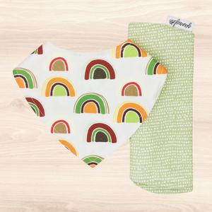 Retro Rainbows Dribble Bib & Moonscape Burp Cloth