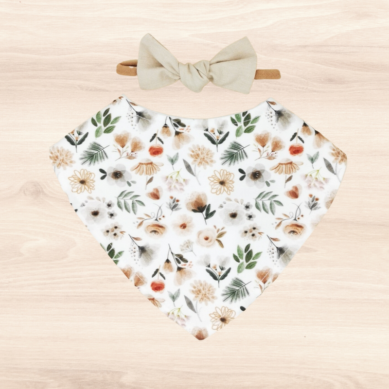 Earthy Flora Dribble Bib & Linen Little-Bow