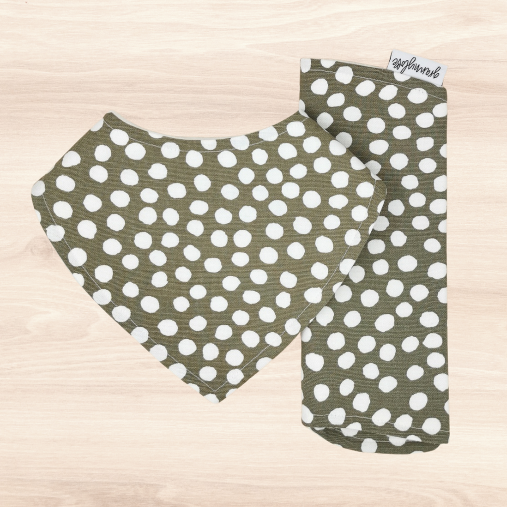 Sage Polka Dot Dribble Bib & Sage Polka Dot Burp Cloth