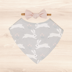 White Bunnies Dribble Bib & Blush Little-Bow